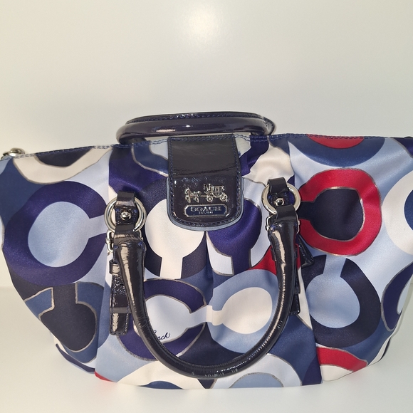 Coach Handbags - Coach Blue/Black/Red Madison Graphic Op Art Resort Sabrina Satchel EUC